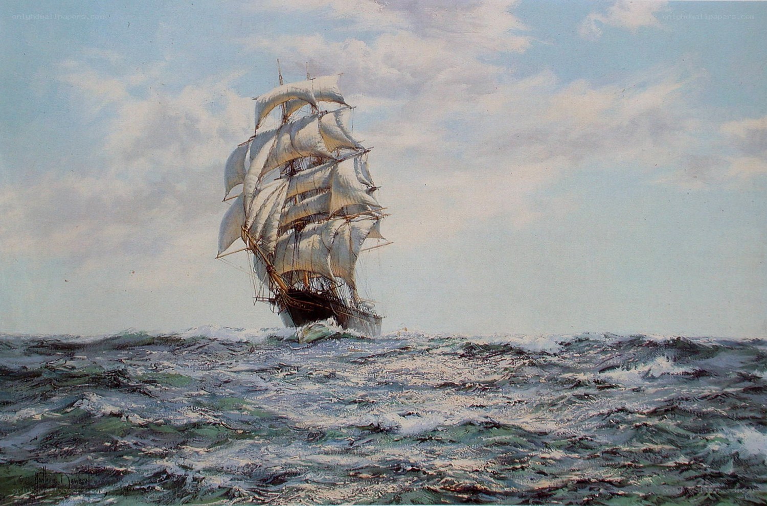 Sailing ship on rough sea