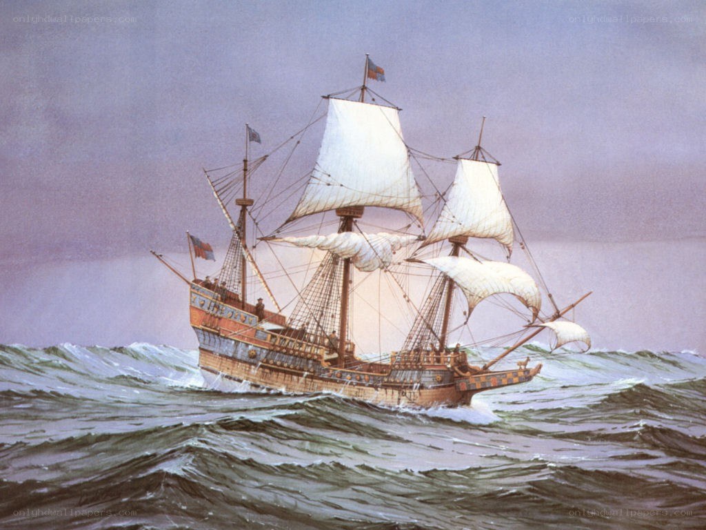 Sailing ship on rough seas