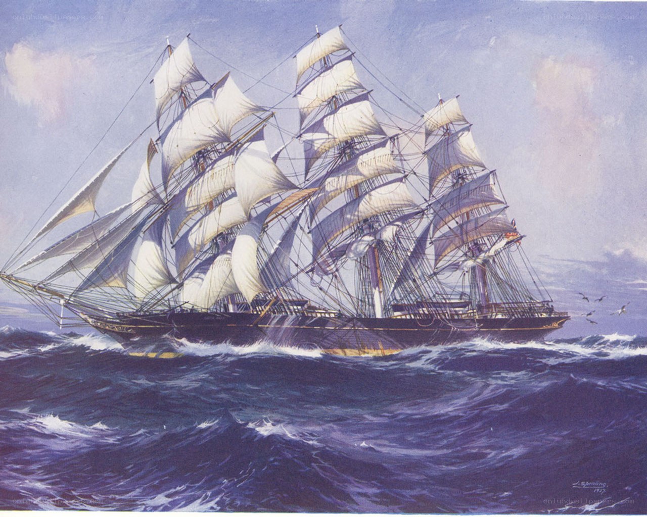 Sailing ship on rough seas