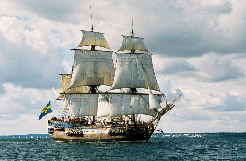 Sailing Ship on Sea — Blue, Dramatic