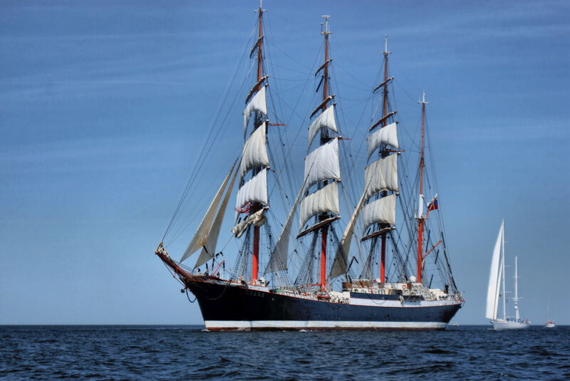 Sailing Ship on Sea — Blue, Serene, Afternoon, Photograph, Sailboat