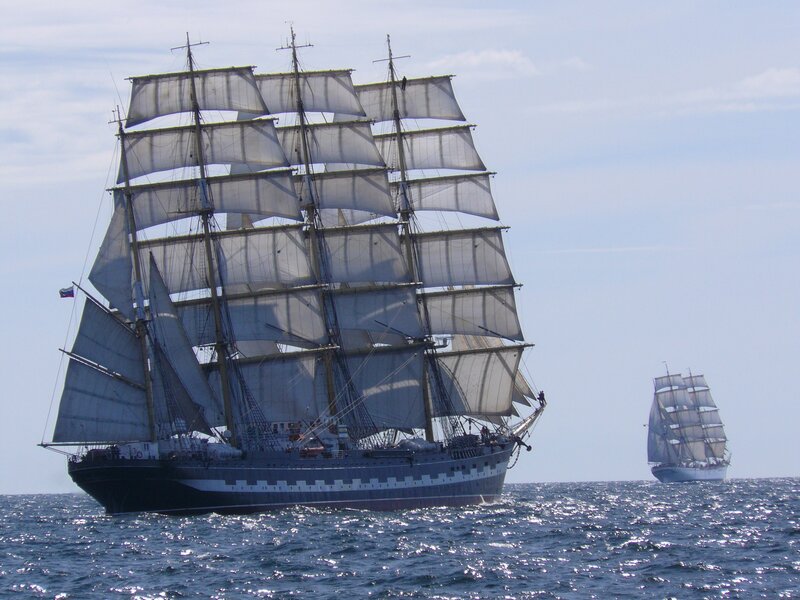Sailing Ship on Sea — Blue, Serene, Afternoon