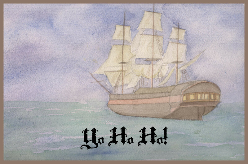 Sailing Ship on Sea — Blue, Serene, Illustration
