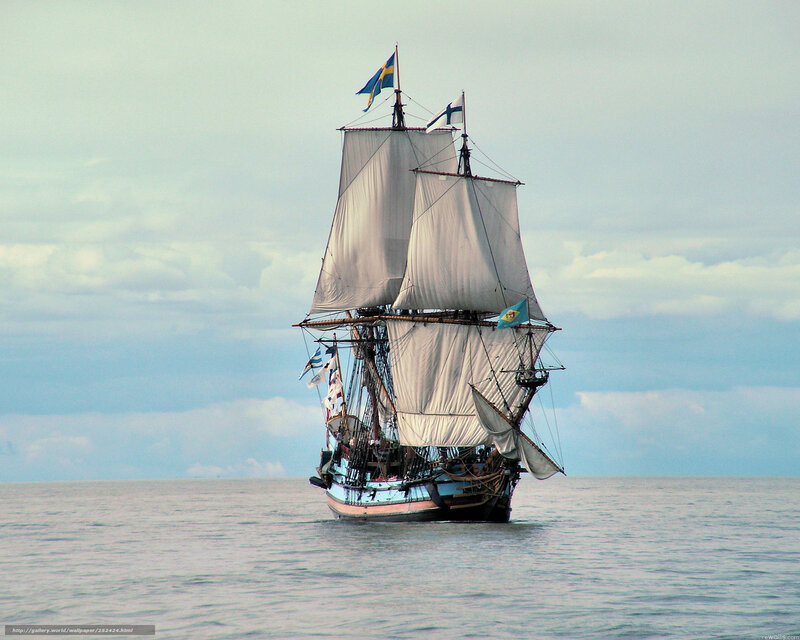 Sailing Ship on Sea — Blue, Serene, Photograph