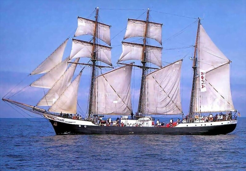 Sailing Ship on Sea — Blue