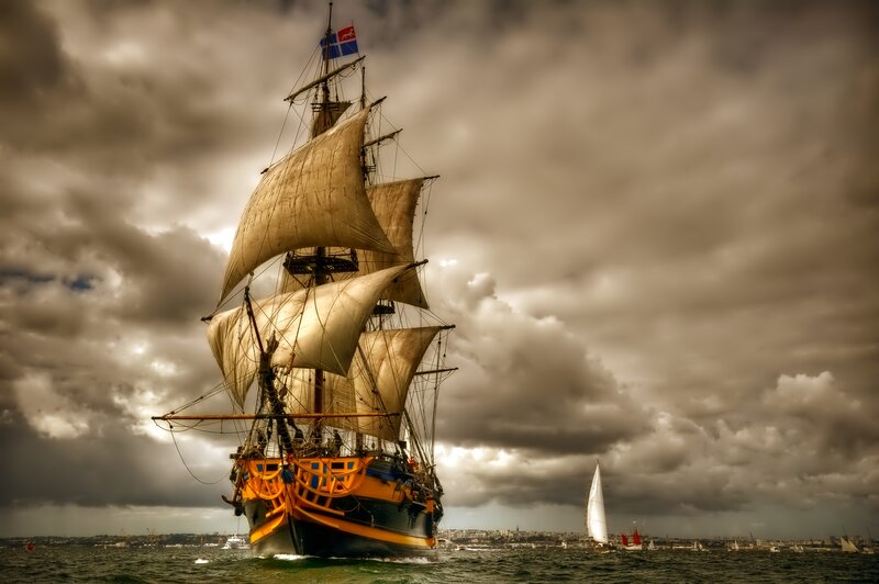 Sailing Ship on Sea — Brown