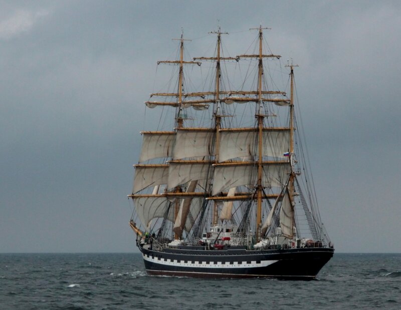 Sailing Ship on Sea — Gray, Overcast