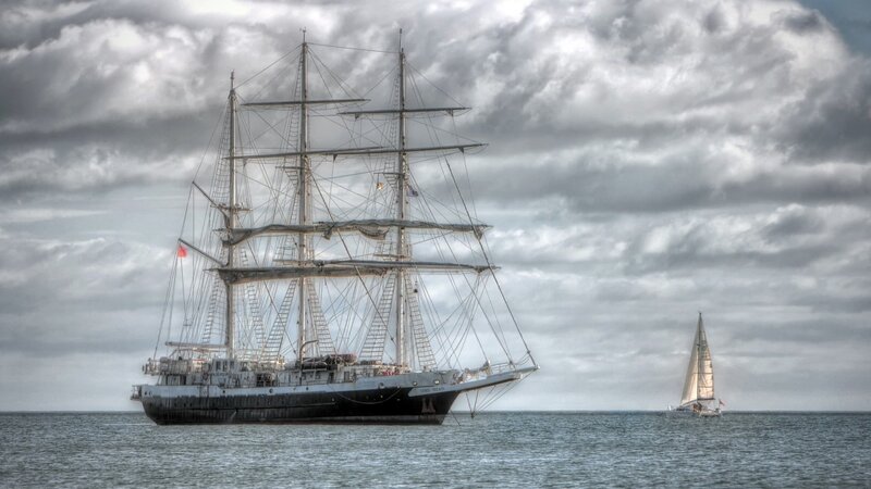 Sailing Ship on Sea — Gray