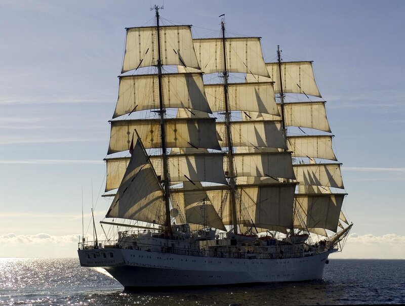 Sailing Ship on Sea — White, Serene