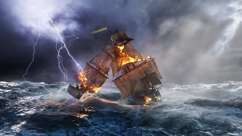 Sailing Ship on Stormy Sea