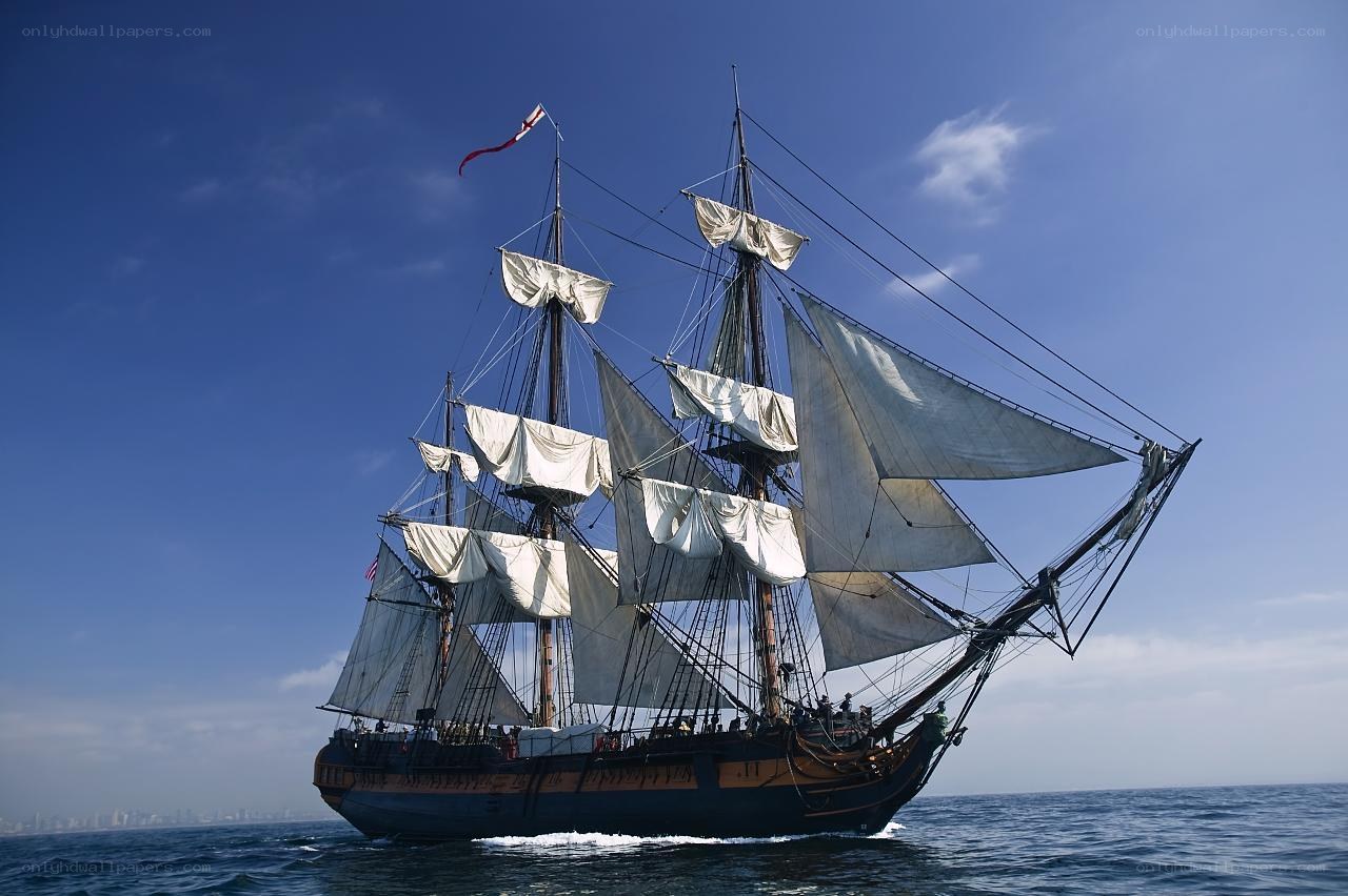 Sailing ship on the open sea