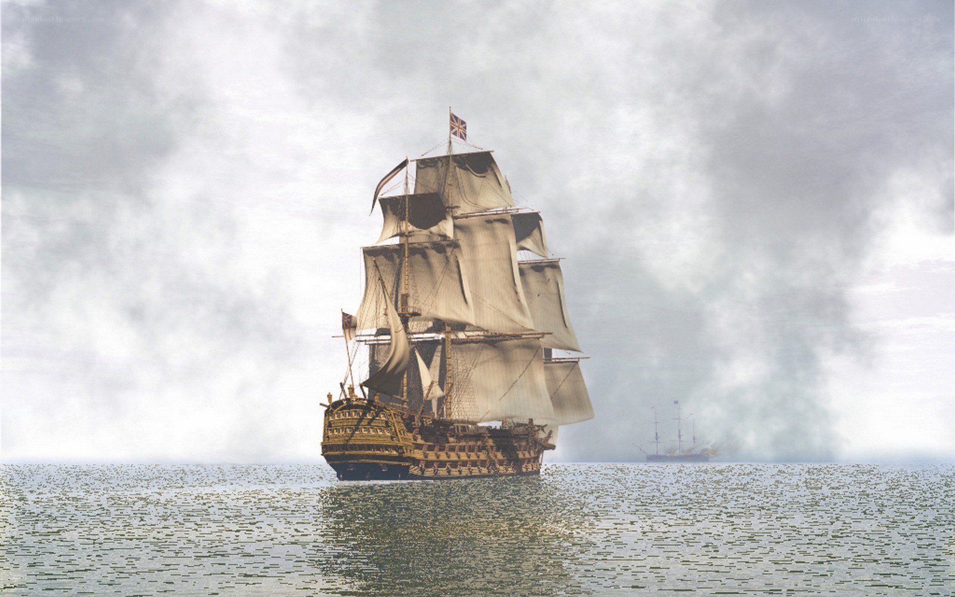 Sailing ship on the open sea