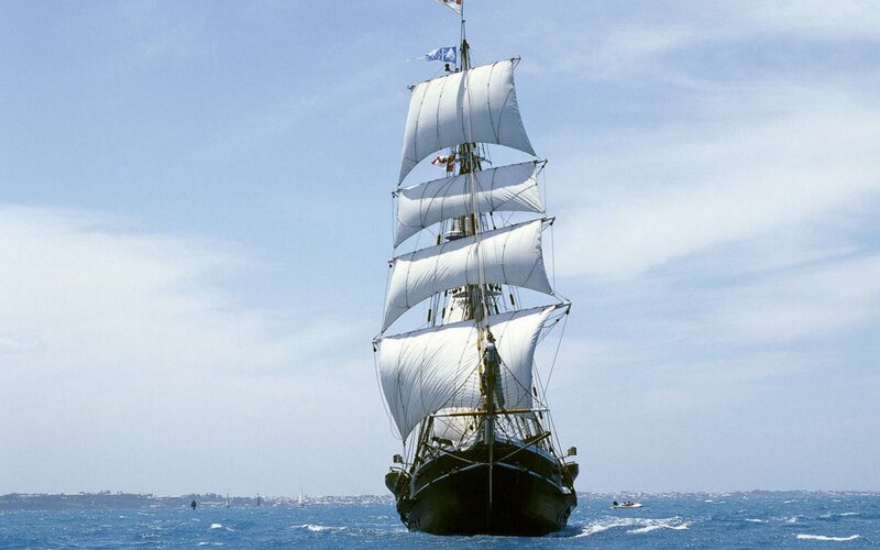 sailing ship on the open sea