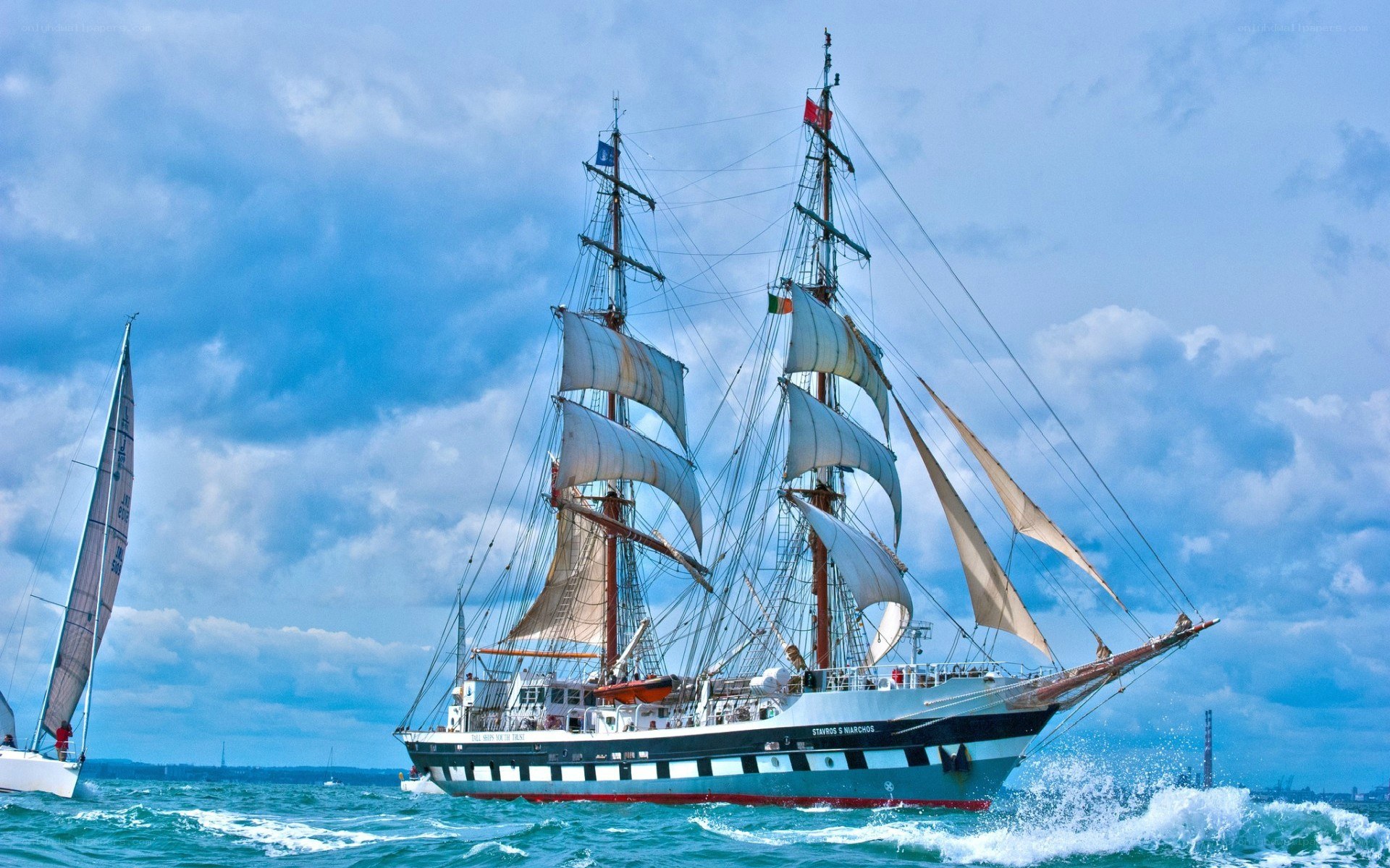 Sailing ship on the open sea
