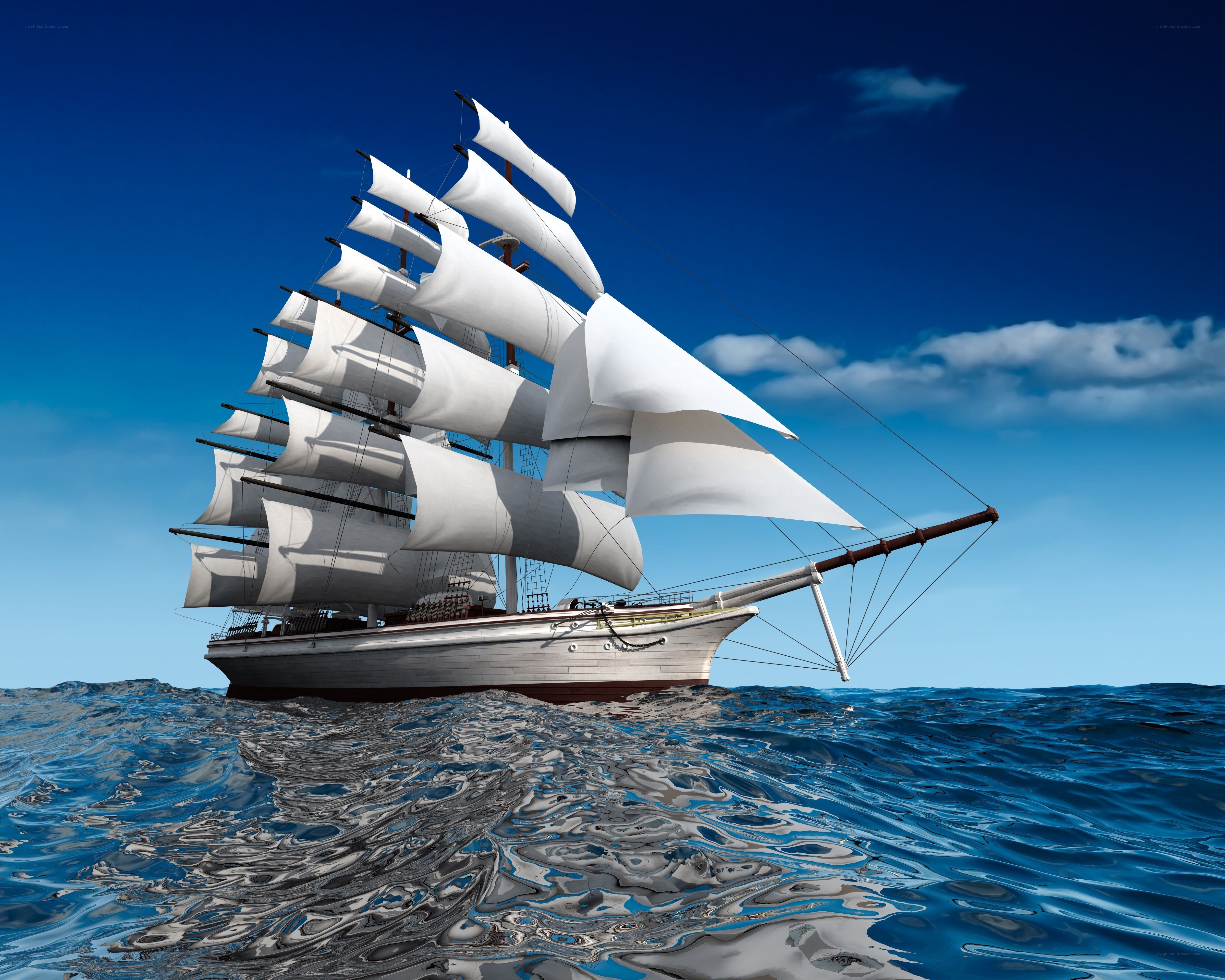Sailing ship on the open sea