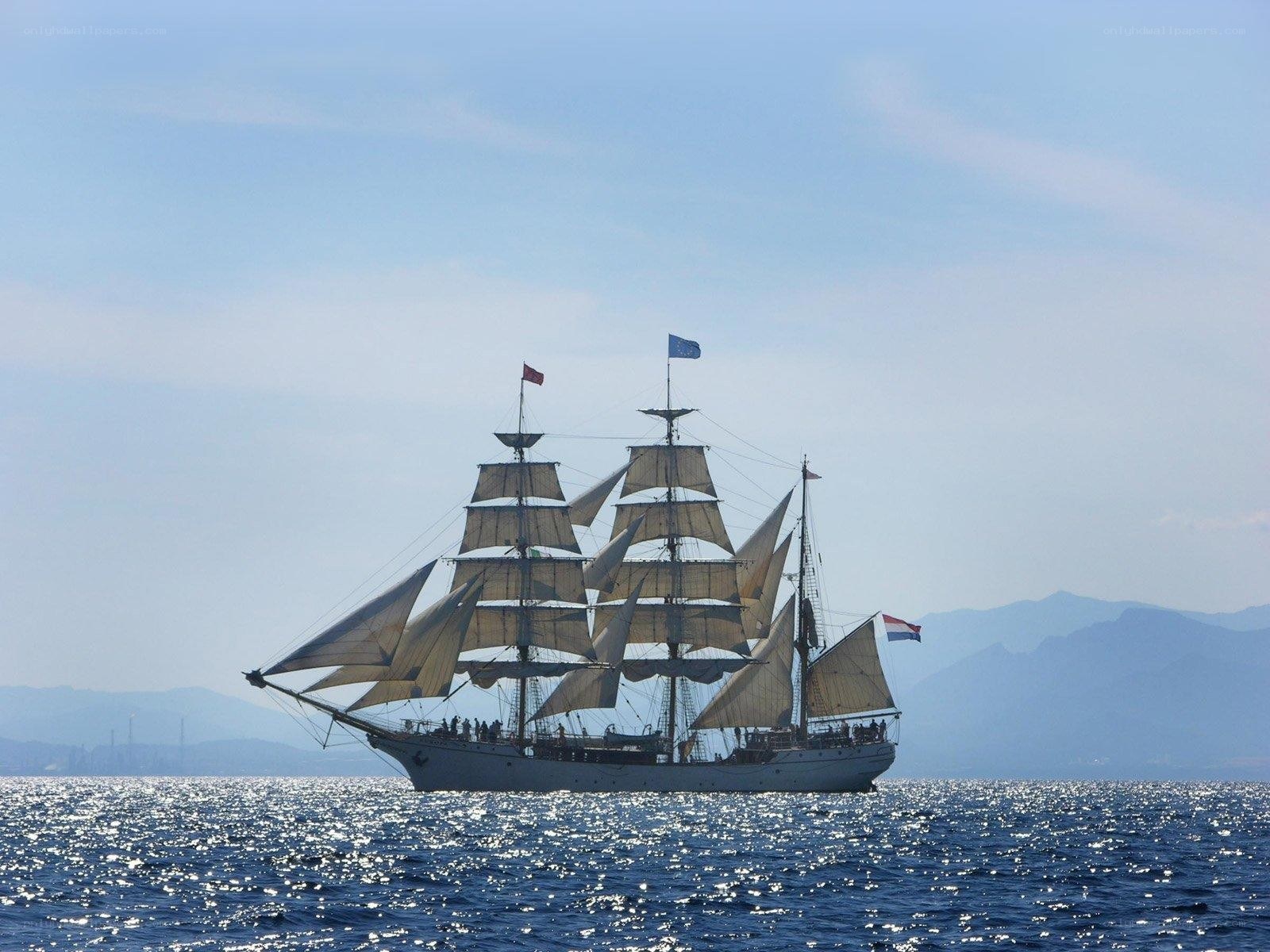 Sailing ship on the open sea