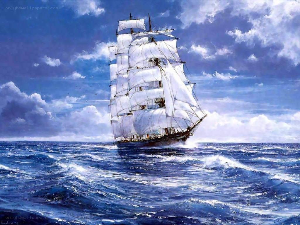 Sailing ship on the open sea