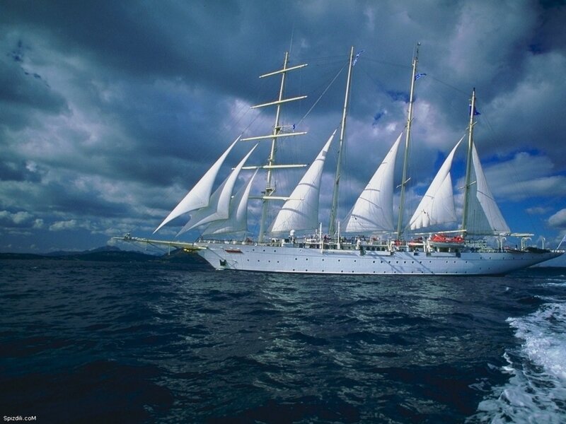 Sailing ship on the open sea