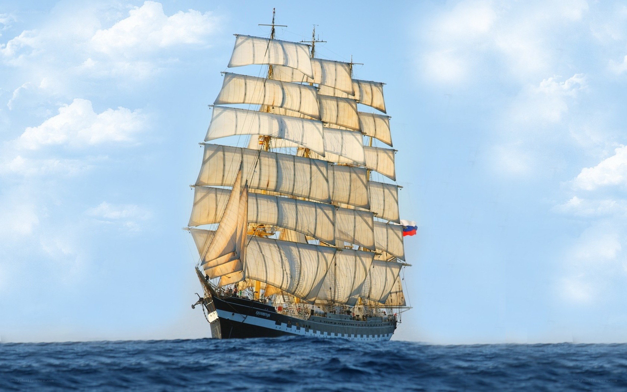 Sailing ship on the open sea