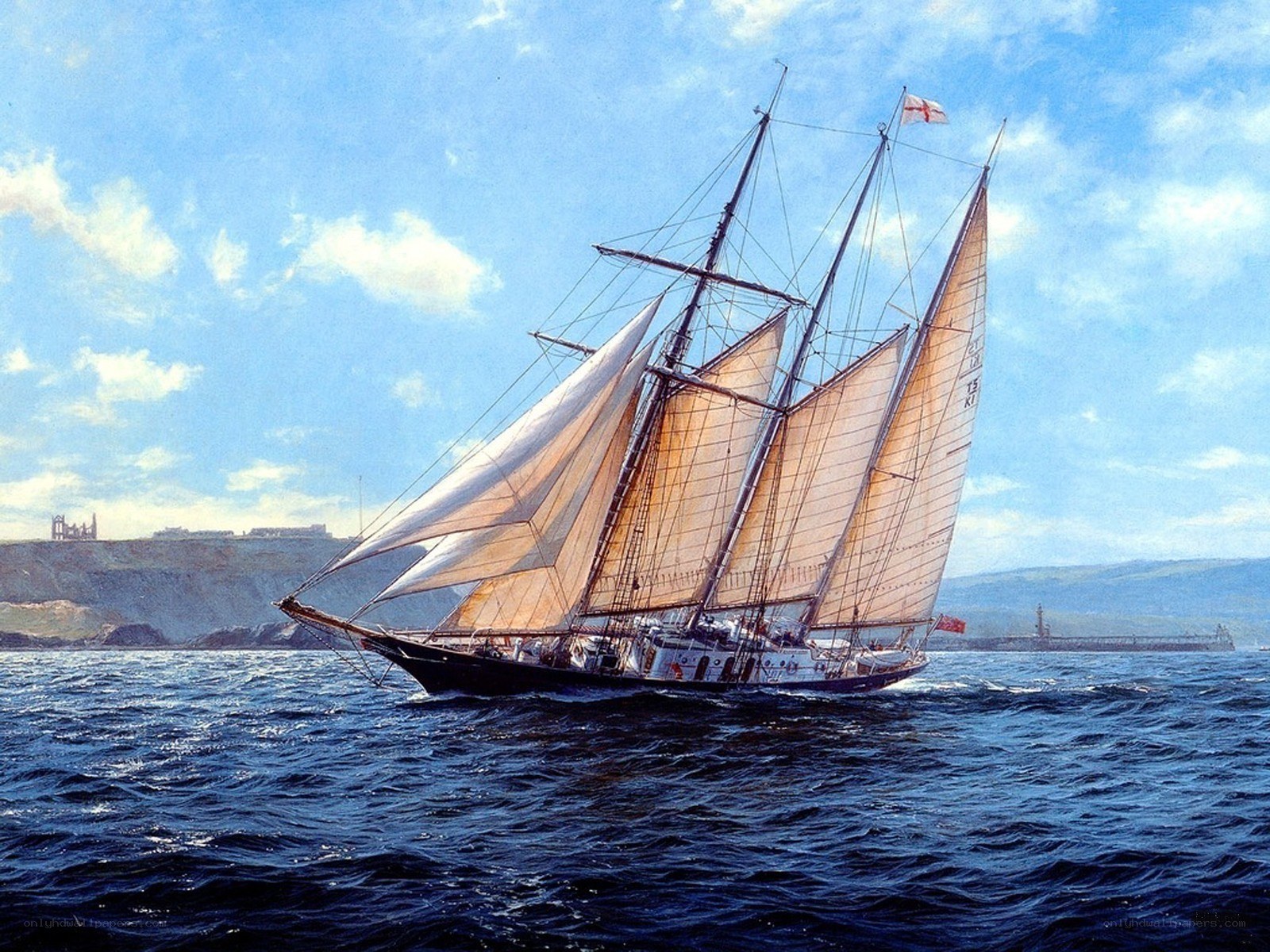 Sailing ship on the open sea