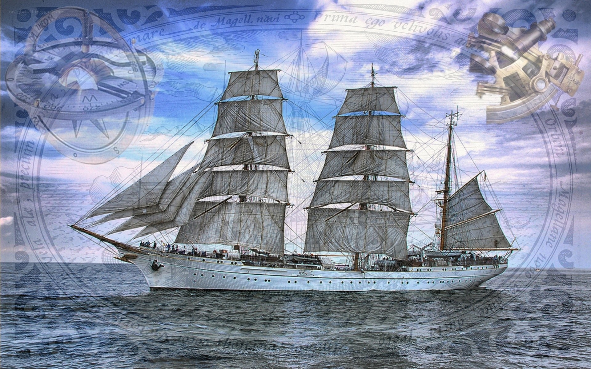 Sailing ship on the open sea