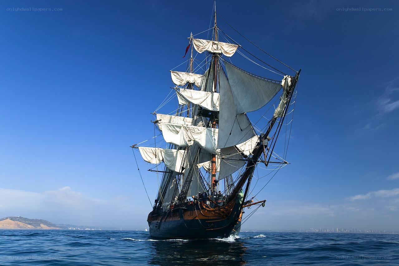 Sailing ship on the open sea