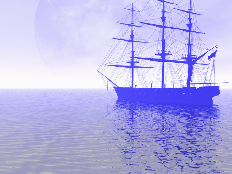 Sailing Ship on Water — Blue, Serene, Night