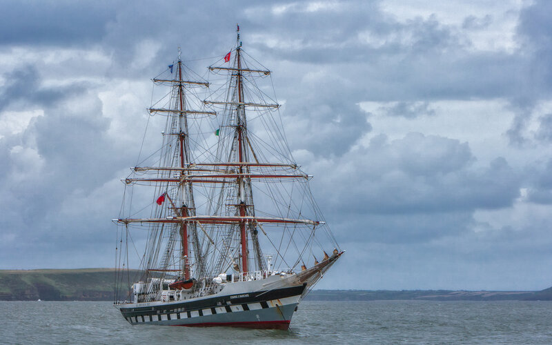 Sailing Ship on Water — Gray, Dramatic, Photograph