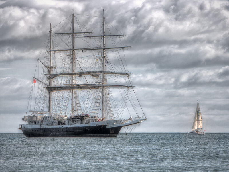 Sailing Ship on Water — Gray