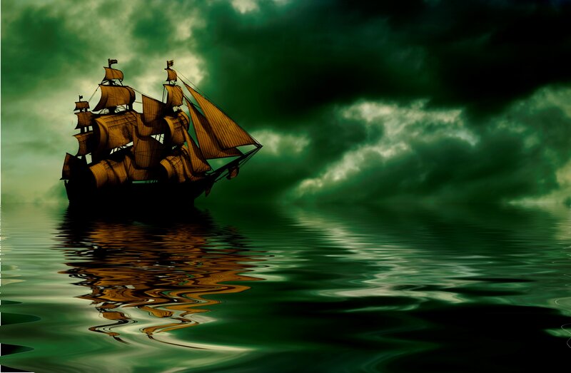 Sailing Ship on Water — Green