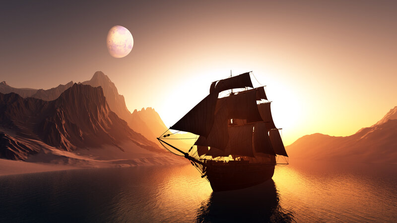 Sailing Ship on Water — Orange
