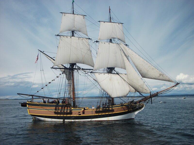 Sailing Ship on Water — White