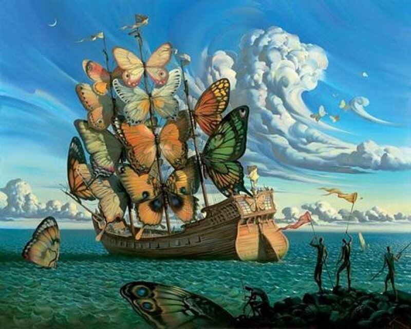 Sailing Ship with Butterflies