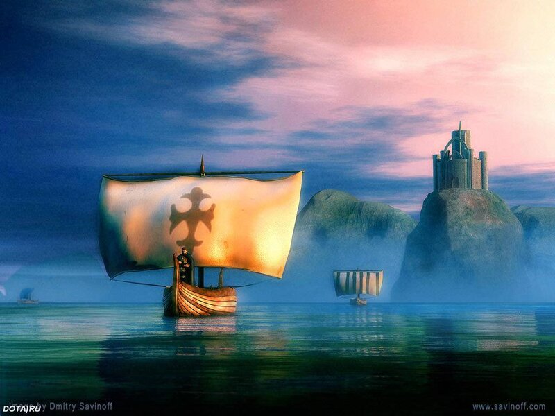 Sailing Ship with Cross Flag