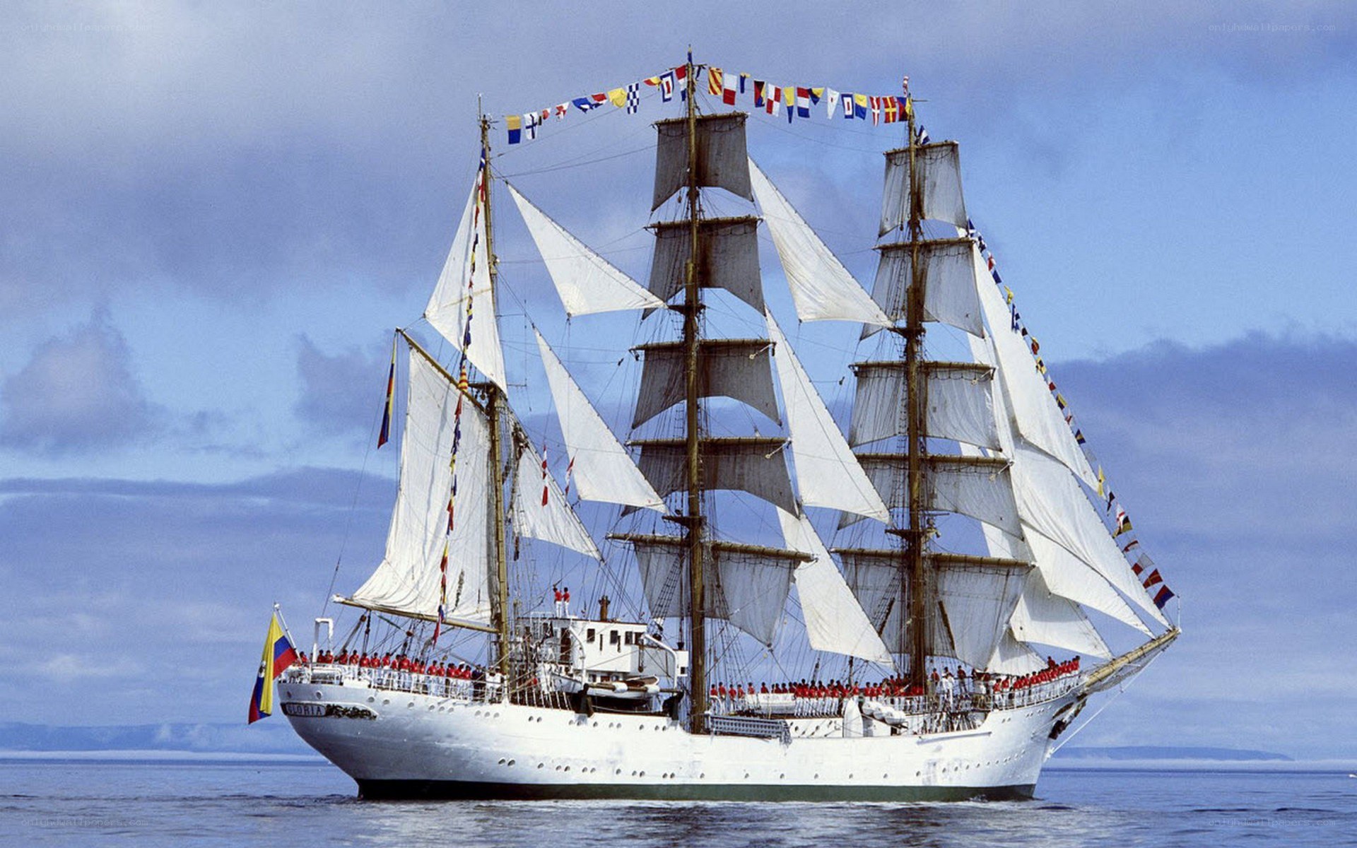 Sailing ship with flags