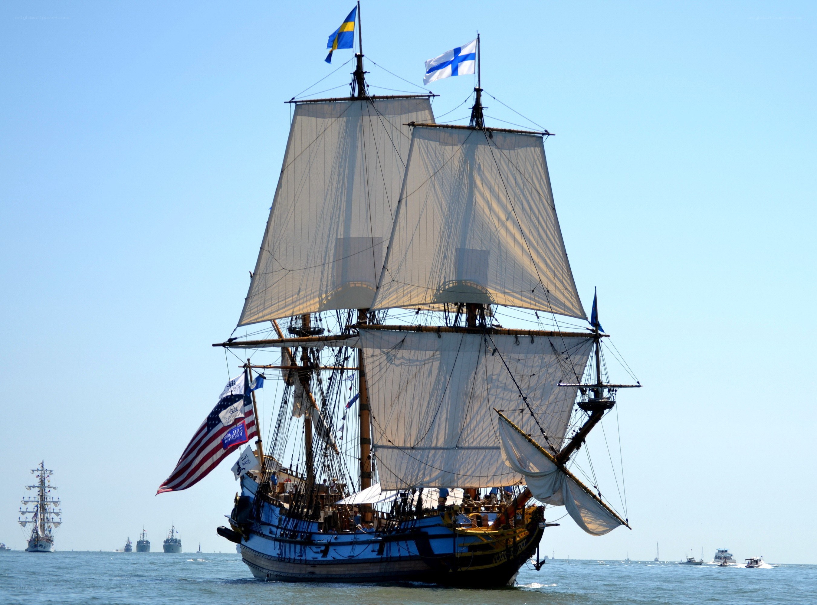 Sailing ship with flags