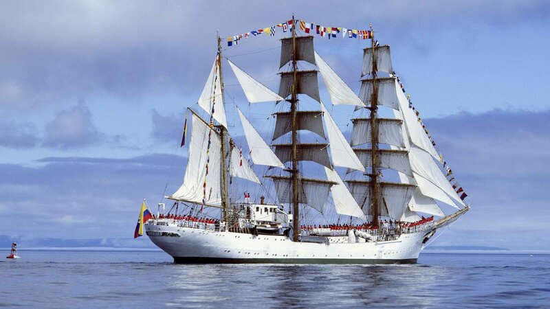 Sailing ship with flags