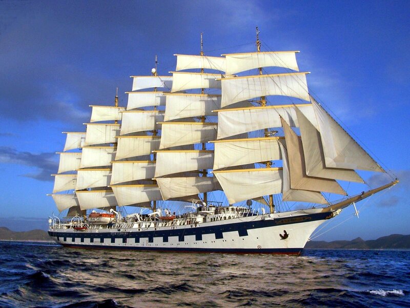 Sailing ship with full sails