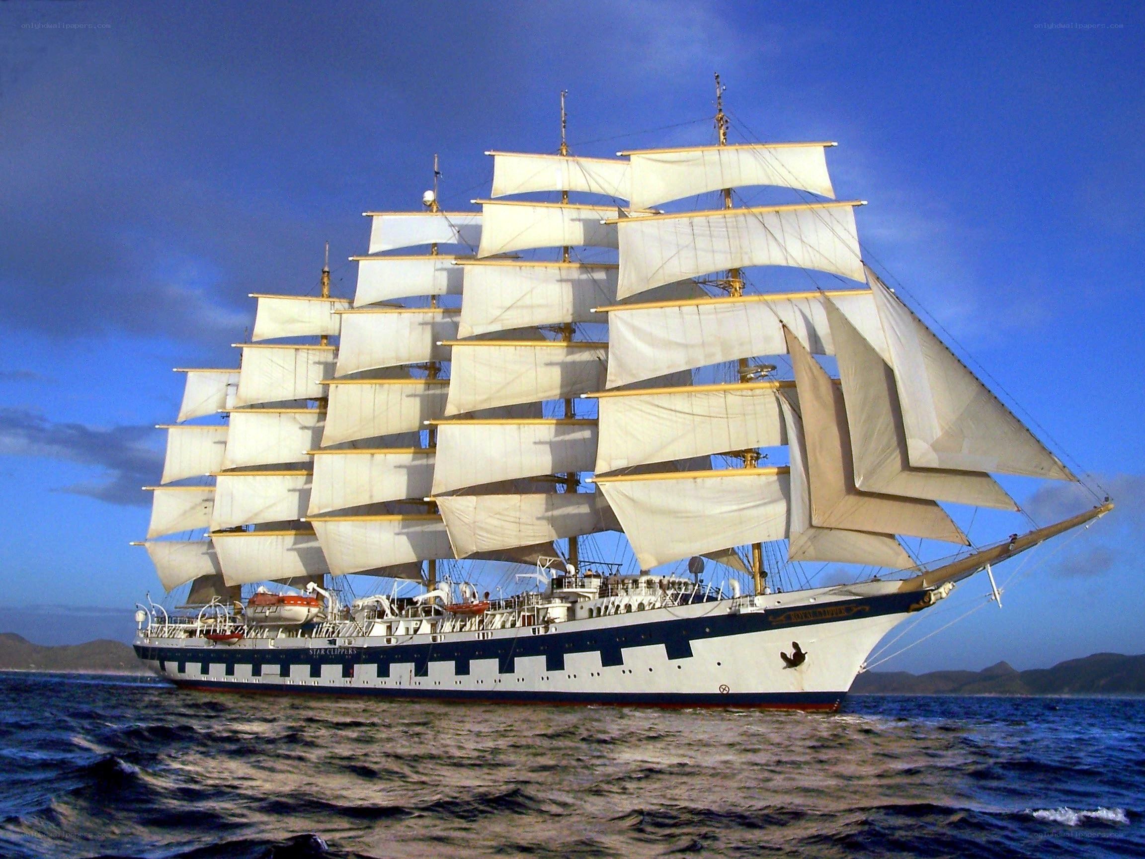 Sailing ship with full sails