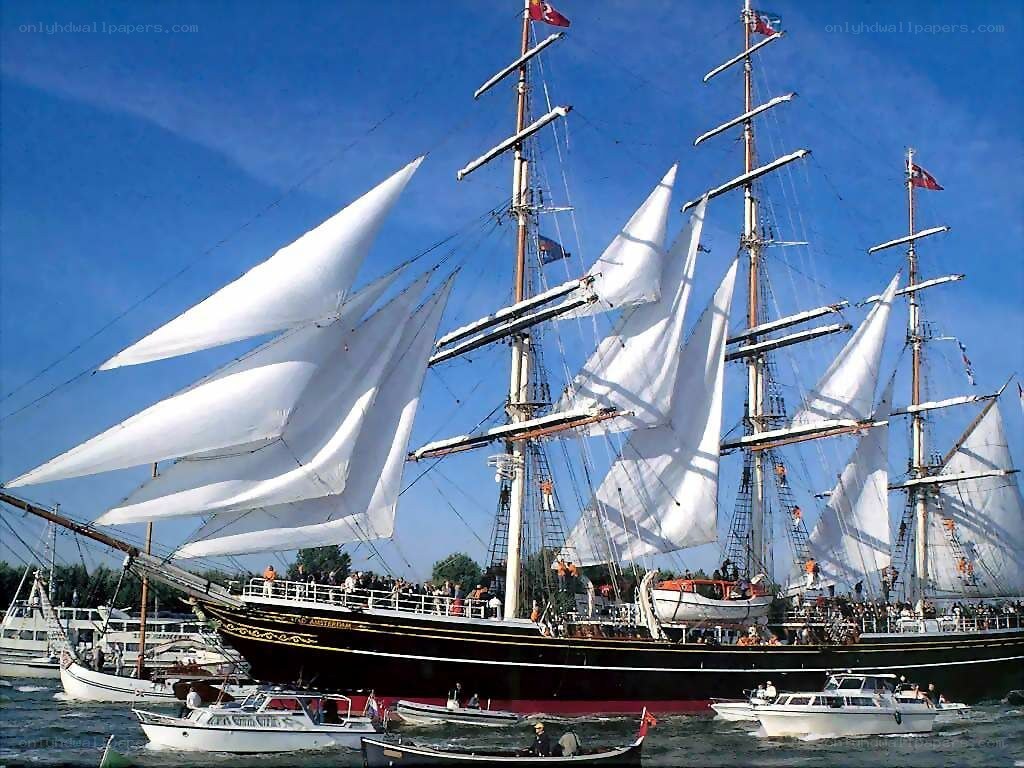 Sailing ship with full sails