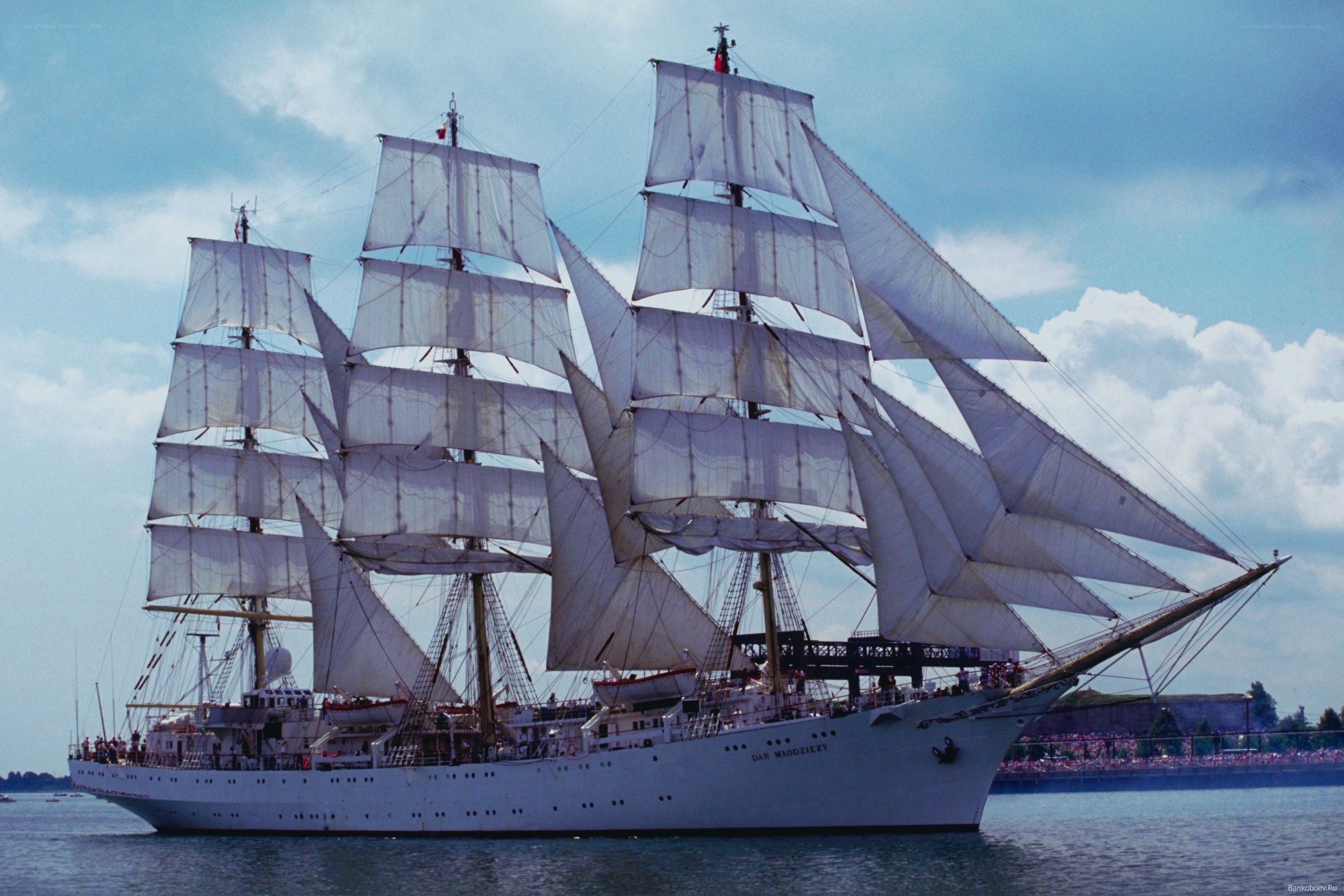 Sailing ship with full sails