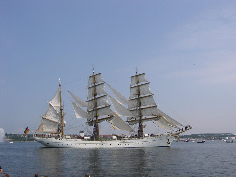 Sailing ship with full sails