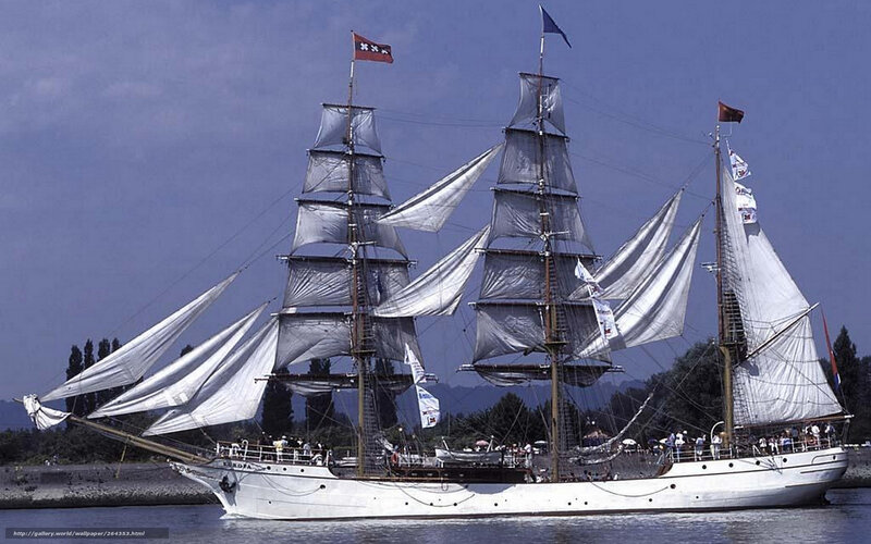 Sailing ship with full sails