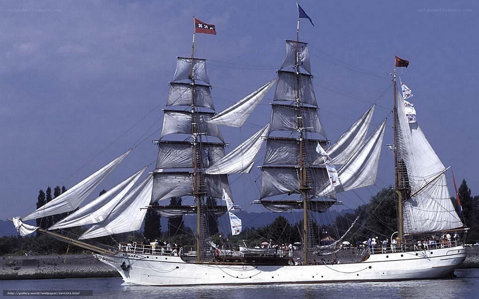 Sailing ship with full sails