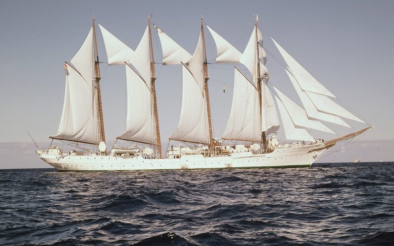 Sailing Ship with Multiple Masts — White