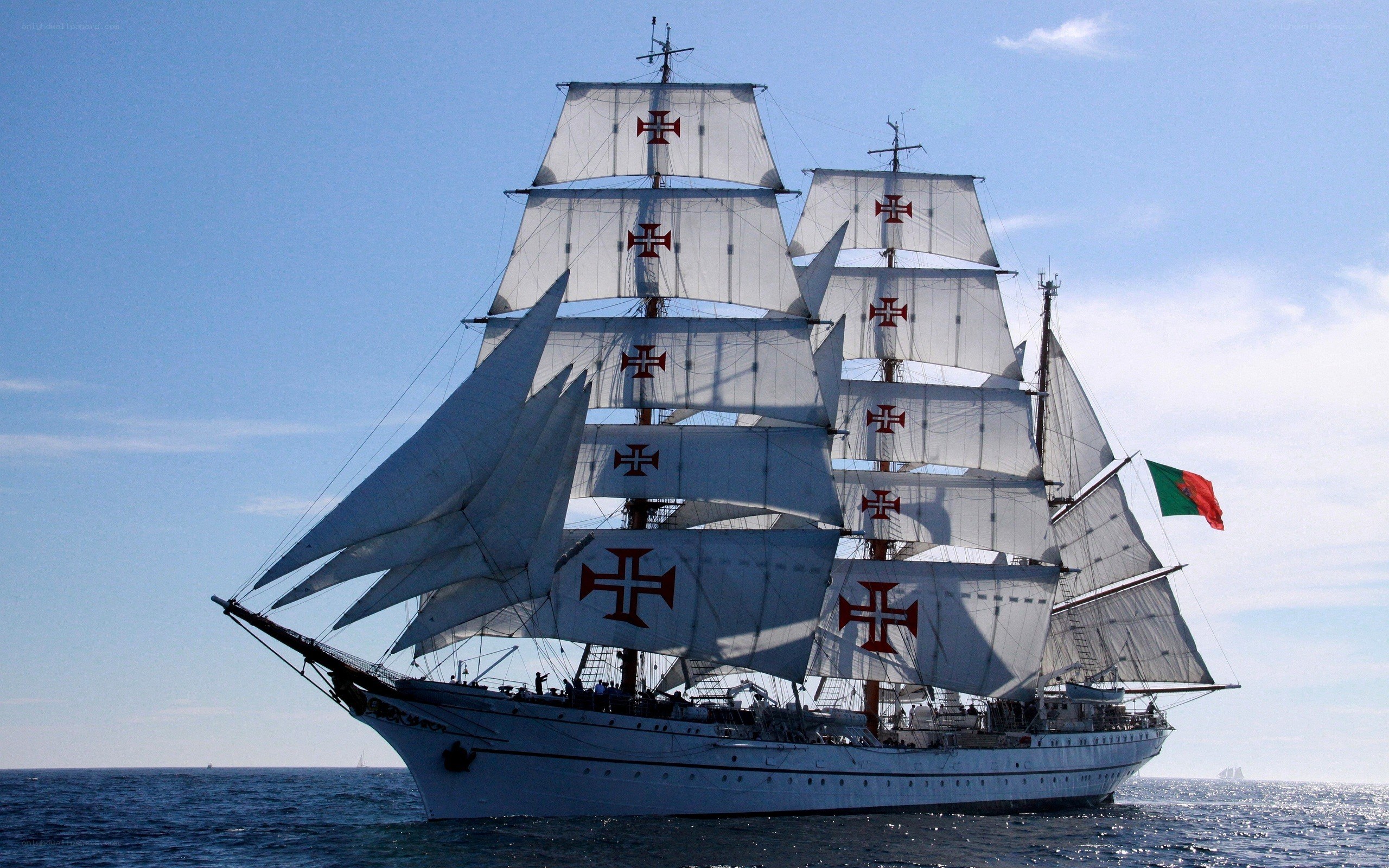 Sailing ship with Portuguese flag