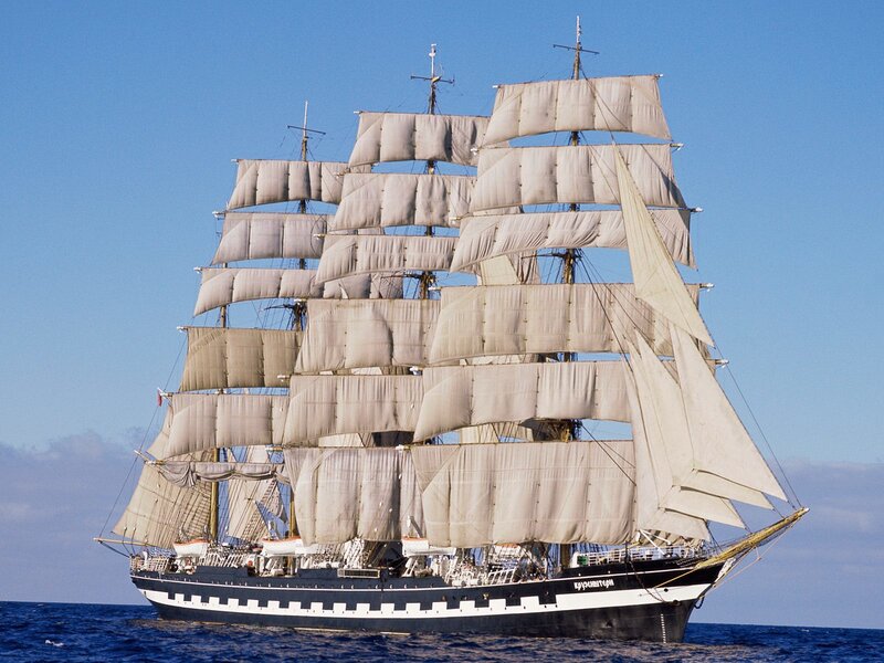 Sailing Ship with Sails — Blue, Serene, Afternoon, Photograph, Ocean