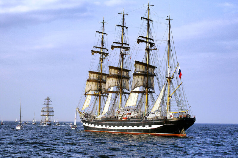 Sailing Ship with Sails — Blue, Serene, Afternoon