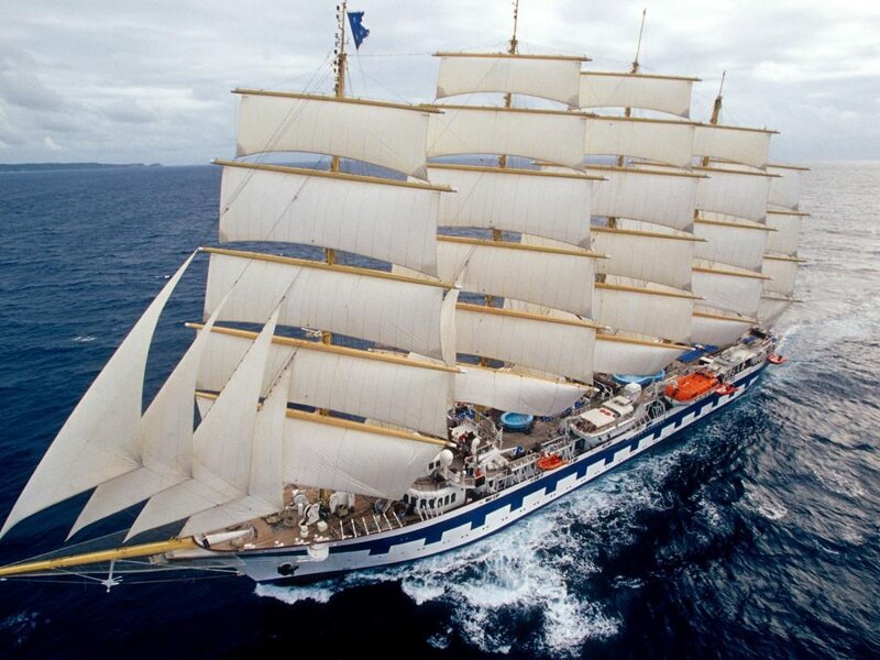 Sailing Ship with Sails — Blue, Serene
