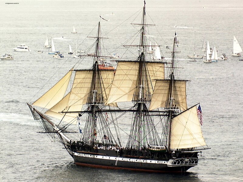 Sailing Ship with Sails — Gray, Calm